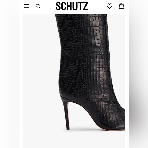 EUC SCHUTZ Maryana Black Crocodile Embossed Heeled Boots 8.5 - Picture 5 of 12